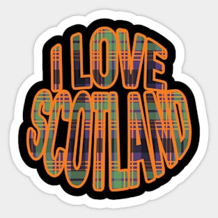 I LOVE SCOTLAND Purple, Orange and Green Tartan Colour Typography Design Sticker